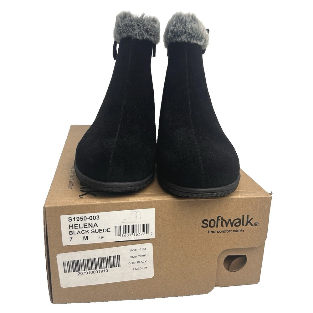 NWB Softwalk Helena Black Suede Fur Lined Bootie size 7
